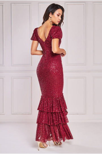 Puff Sleeve Tiered Hem Maxi Dress Goddiva
